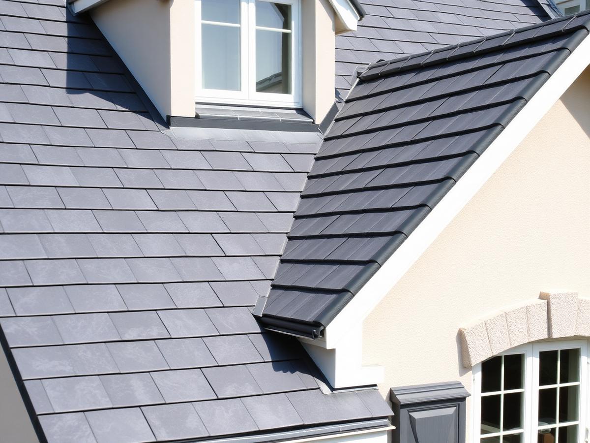 Slate tile roof detail on a residential home